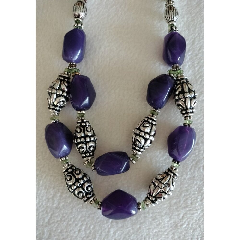 Avon Vintage Necklace Bold Amethyst Color Button Silver Cabochon Purple Jewelry